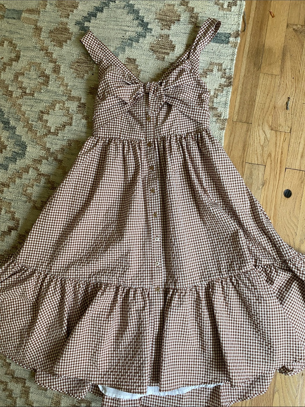 Maeve Brown Gingham Tie-Front Sundress